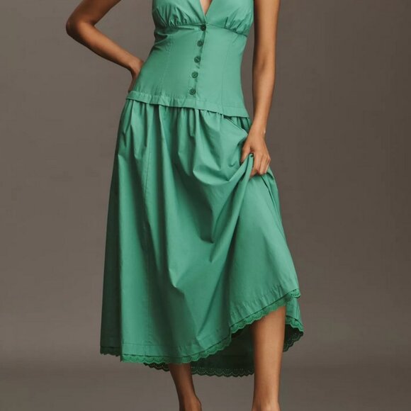 NWT Maeve Halter V-Neck Drop-Waist Midi Dress Anthropologie Sundress size XXS - Picture 8 of 11